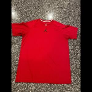 Jordan Shirt Red Boys Sz L Nike Air Black Center Logo Dri FIT (A6)